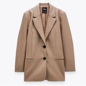 NWT ZARA FAUX LEATHER BLAZER BEIGE SZ SMALL